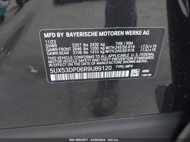 BMW X3 Xdrive30i 2024 5UX53DP06R9U89120 Image 9
