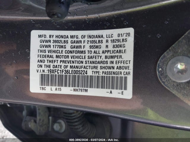 Honda CIVIC EX 2020 19XFC1F36LE005224 Image 9