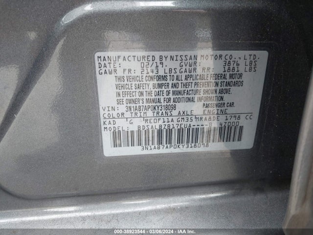 Nissan SENTRA S 2019 3N1AB7AP0KY318098 Image 9