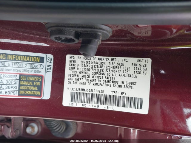Honda CR-V EX 2014 5J6RM4H53EL013229 Image 9