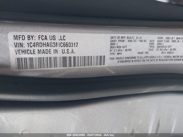 Dodge Durango Sxt Plus Rwd 2021 1C4RDHAG3MC660317 Image 9