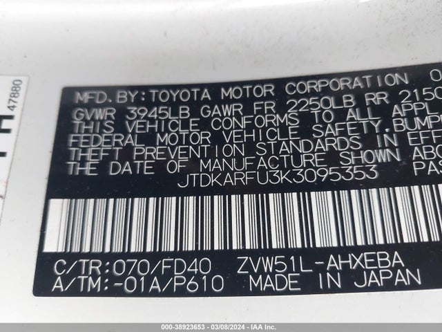 Toyota Prius Le 2019 JTDKARFU3K3095353 Image 9