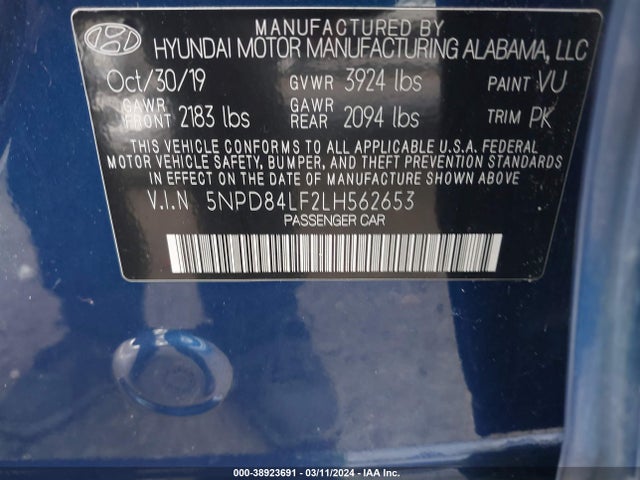 Hyundai ELANTRA SEL 2020 5NPD84LF2LH562653 Image 9