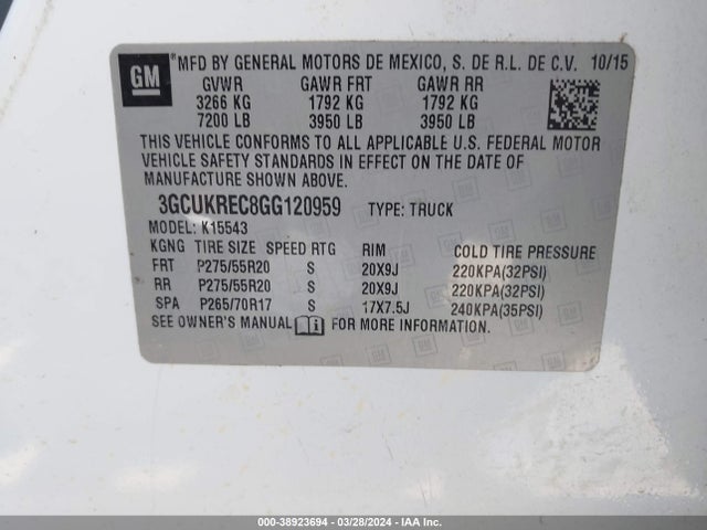 Chevrolet Silverado 1500 2lt 2016 3GCUKREC8GG120959 Image 9
