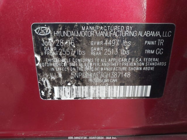 Hyundai SONATA SE 2016 5NPE24AF3GH387148 Image 9