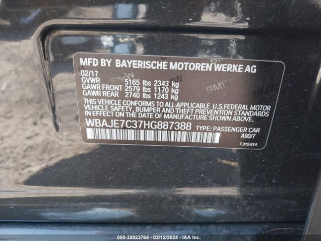 2017 BMW 540I WBAJE7C37HG887388 Photo 8