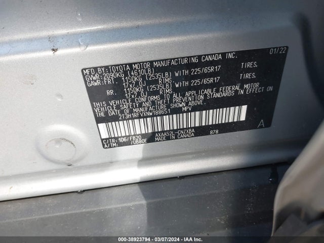 Toyota RAV4 LE 2022 2T3H1RFVXNW188651 Image 9