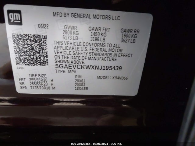 Buick Enclave Awd Avenir 2022 5GAEVCKWXNJ195439 Image 9