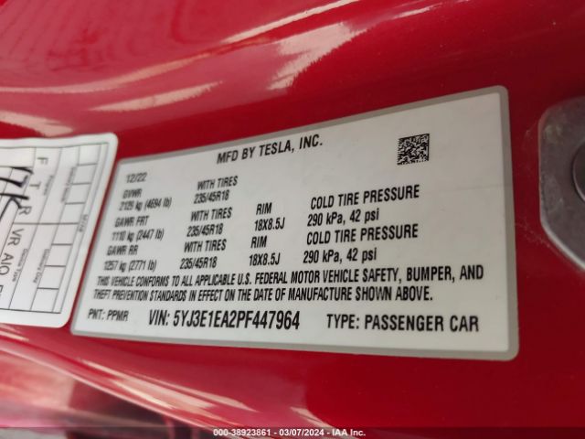 5YJ3E1EA2PF447964 Tesla Model 3 Rear-wheel Drive