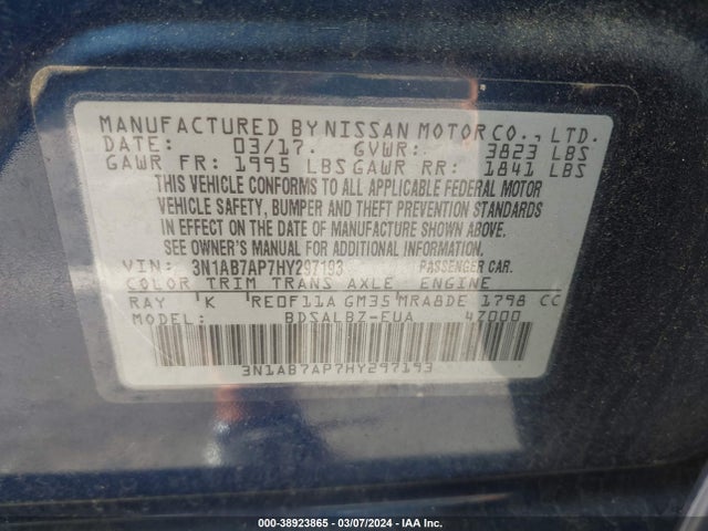 Nissan SENTRA S 2017 3N1AB7AP7HY297193 Image 9
