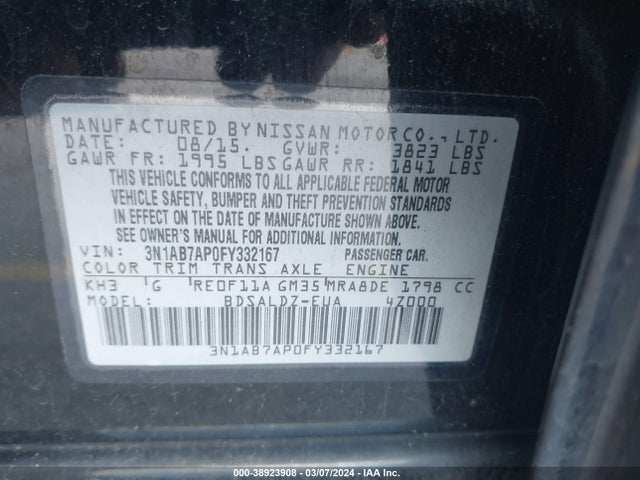 Nissan SENTRA SV 2015 3N1AB7AP0FY332167 Image 9