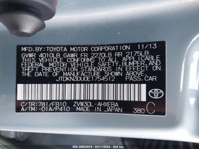 Toyota Prius Two 2014 JTDKN3DU0E1754512 Image 9