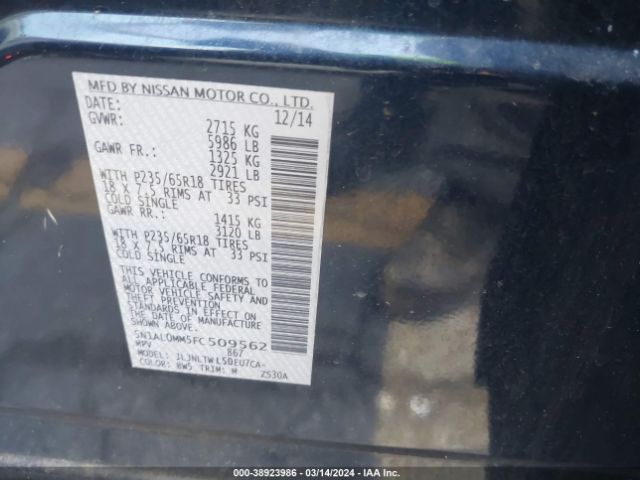 5N1AL0MM5FC509562 Infiniti QX60