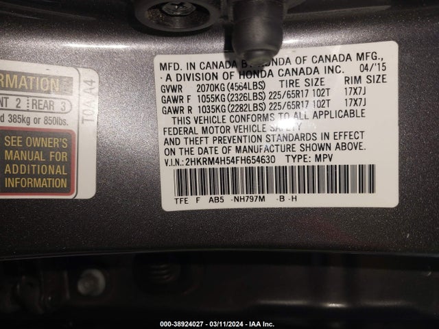Honda CR-V EX 2015 2HKRM4H54FH654630 Image 9