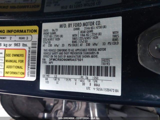 3FMCR9D96MRA57501 Ford Bronco Sport Badlands