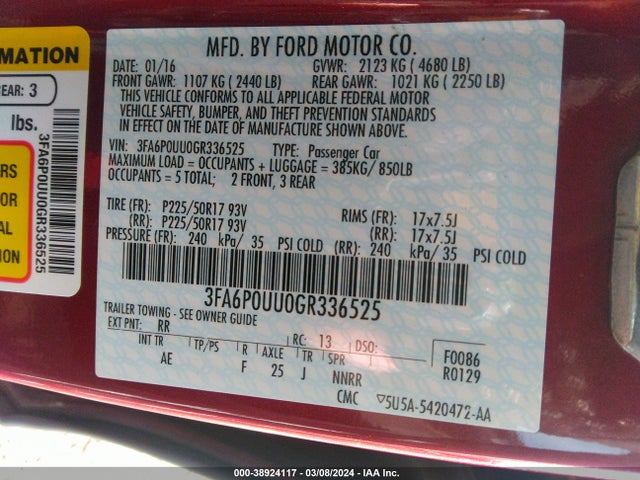 Ford Fusion Hybrid S 2016 3FA6P0UU0GR336525 Image 9