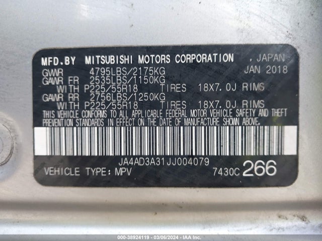 Mitsubishi Outlander Se 2018 JA4AD3A31JJ004079 Image 9