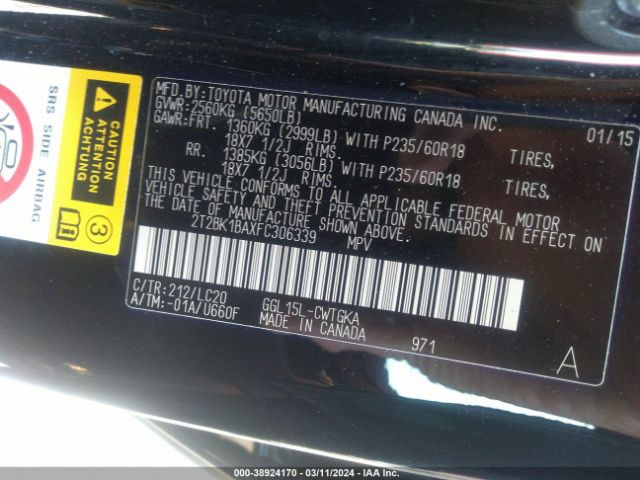 2T2BK1BAXFC306339 Lexus RX 350