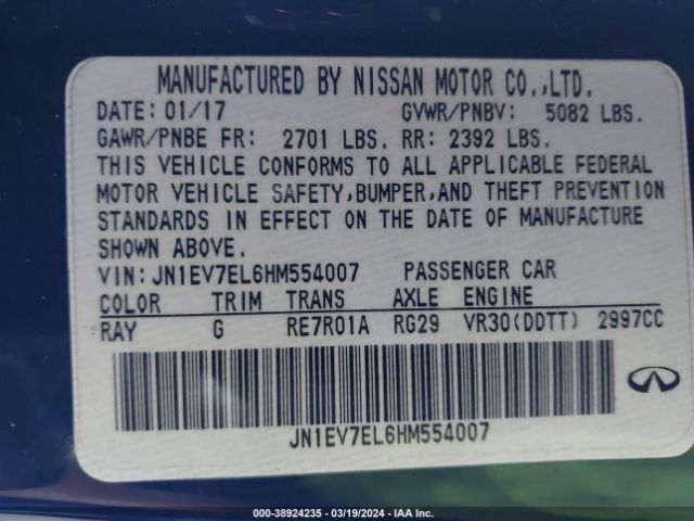 JN1EV7EL6HM554007 Infiniti Q60 3.0t Premium