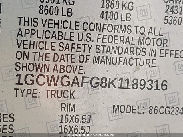 Chevrolet Express 2500 Work Van 2019 1GCWGAFG8K1189316 Image 9