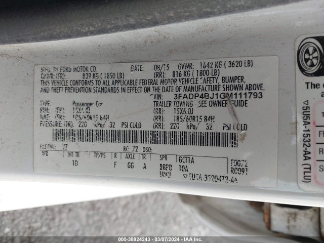 Ford FIESTA SE 2016 3FADP4BJ1GM111793 Image 9