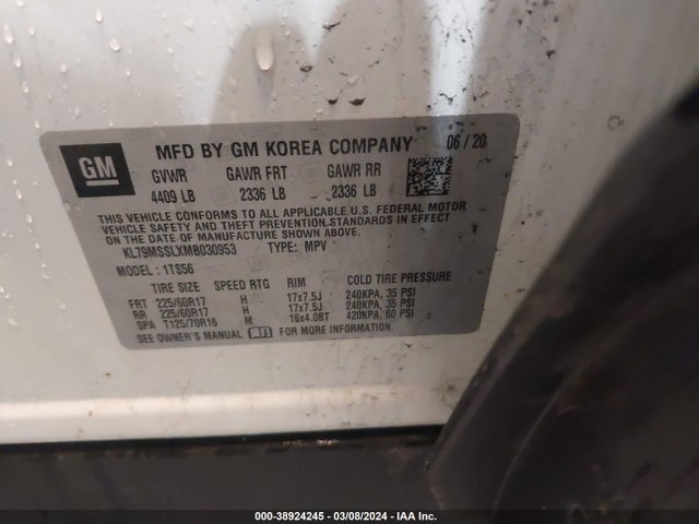 Chevrolet Trailblazer Awd Activ 2021 KL79MSSLXMB030953 Image 9