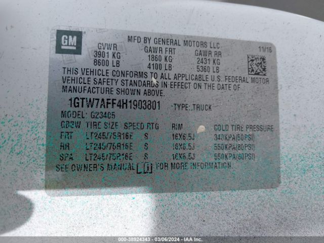 1GTW7AFF4H1903801 GMC Savana 2500 Work Van