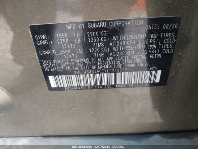 4S4BTACCXL3249657 Subaru Outback Premium