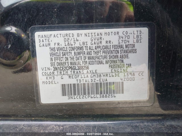 Nissan Versa Note S (sr)/s Plus/sl/sr/sv 2016 3N1CE2CP6GL388256 Image 9