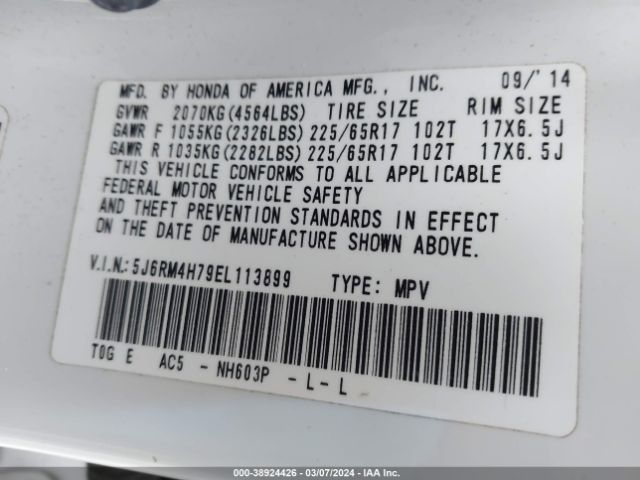5J6RM4H79EL113899 Honda Cr-v Ex-l