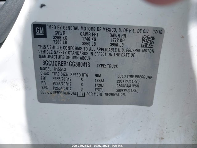 Chevrolet Silverado 1500 1lt 2016 3GCUCRER1GG380413 Image 9