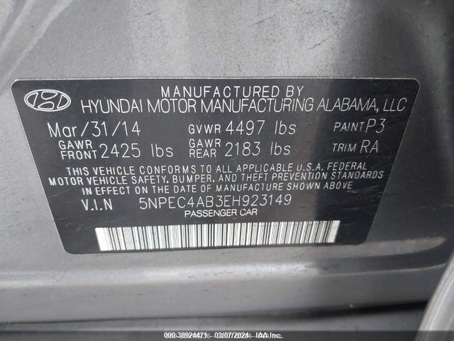 Hyundai Sonata Se 2.0t 2014 5NPEC4AB3EH923149 Image 9