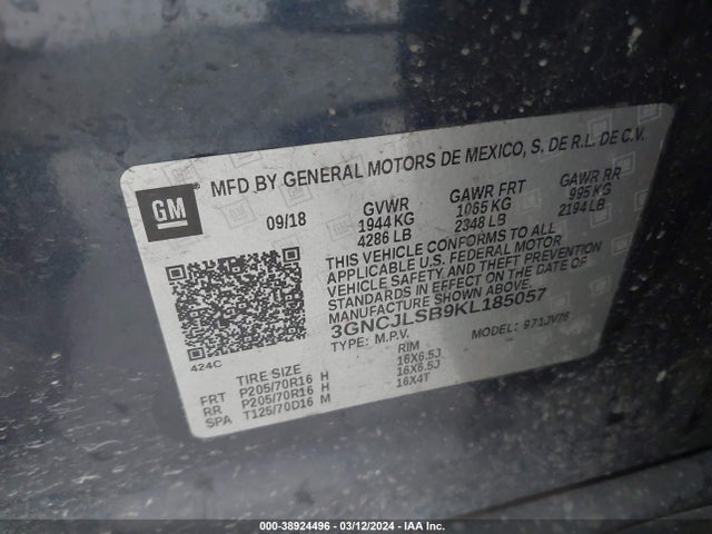 Chevrolet Trax Lt 2019 3GNCJLSB9KL185057 Image 9