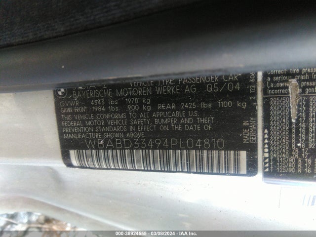 2004 BMW 3 SERIES WBABD33494PL04810 Photo 8