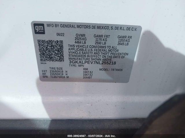 3GKALPEV7NL255218 GMC Terrain Fwd Slt
