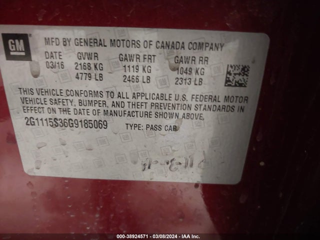 Chevrolet Impala 2lt 2016 2G1115S36G9185069 Image 9