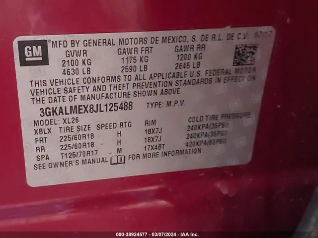 GMC Terrain Sle 2018 3GKALMEX8JL125488 Image 9