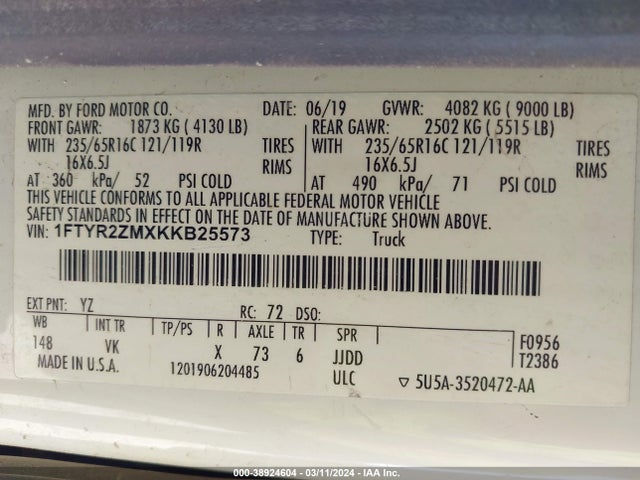 Ford Transit-250 2019 1FTYR2ZMXKKB25573 Image 9