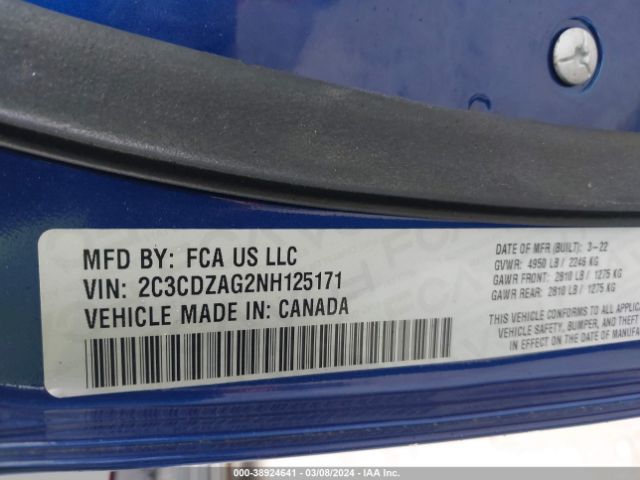 2C3CDZAG2NH125171 Dodge Challenger Sxt