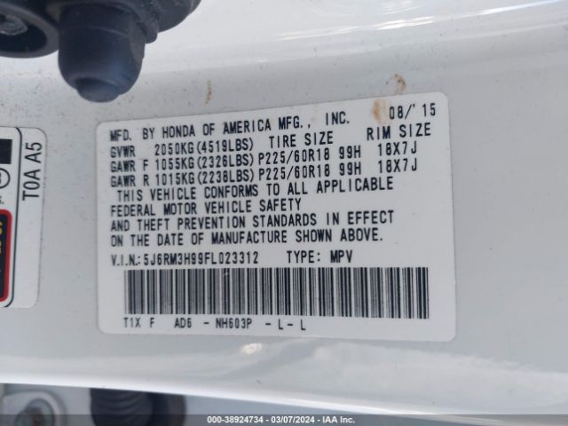 5J6RM3H99FL023312 Honda Cr-v Touring