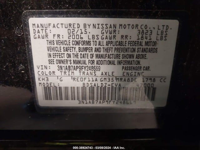 Nissan SENTRA SV 2015 3N1AB7AP9FY248669 Image 9