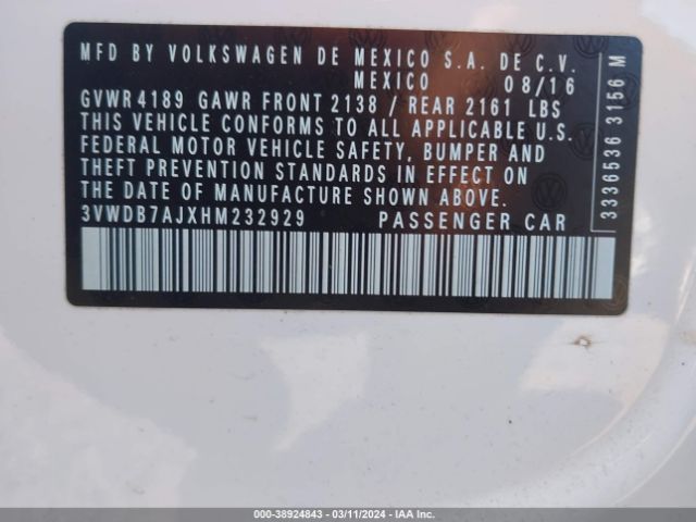 3VWDB7AJXHM232929 Volkswagen Jetta 1.4t Se
