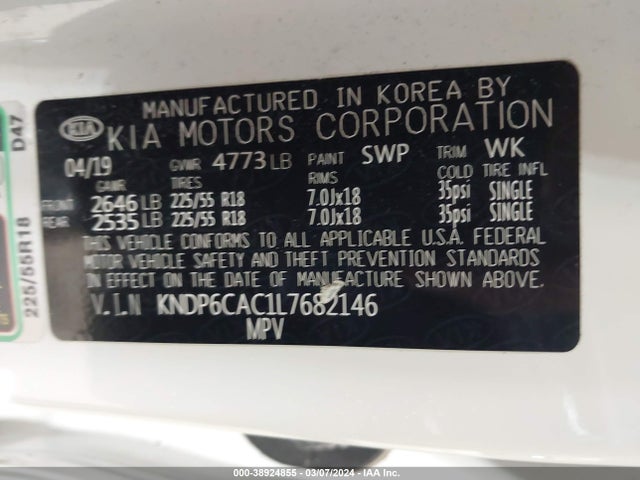 KIA SPORTAGE S 2020 KNDP6CAC1L7682146 Image 9
