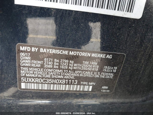 BMW X5 Xdrive35i 2017 5UXKR0C35H0X81113 Image 9