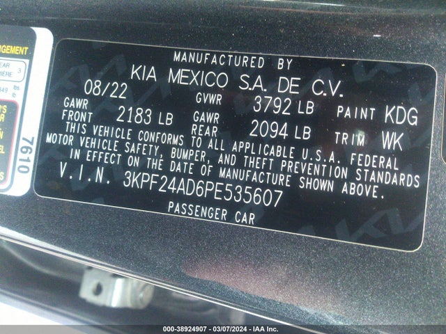 KIA Forte Lxs 2023 3KPF24AD6PE535607 Image 9