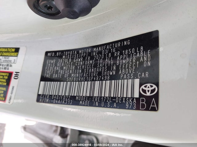 Toyota Corolla S Plus 2016 5YFBURHE1GP487498 Image 9