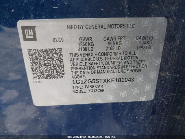 Chevrolet MALIBU RS 2019 1G1ZG5STXKF181043 Image 9