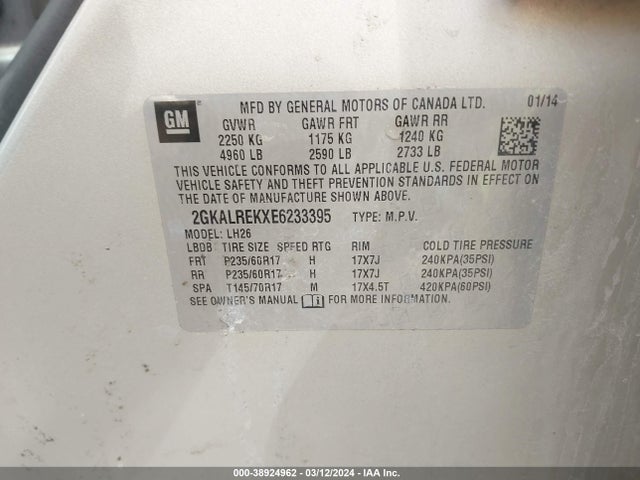 GMC Terrain Sle-2 2014 2GKALREKXE6233395 Image 9