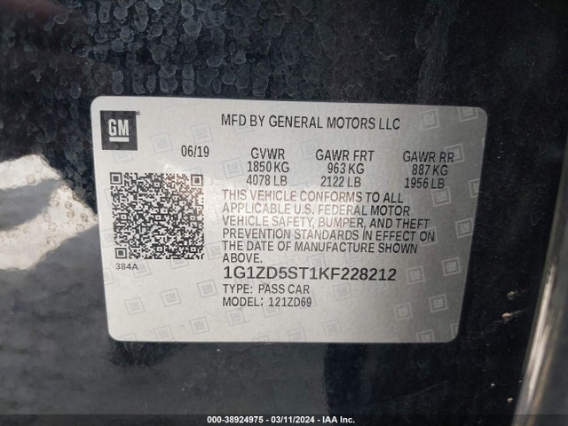 Chevrolet MALIBU LT 2019 1G1ZD5ST1KF228212 Image 9