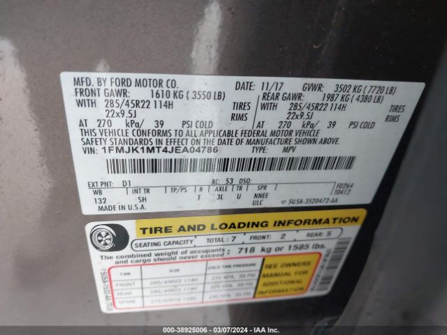 1FMJK1MT4JEA04786 Ford Expedition Max Platinum